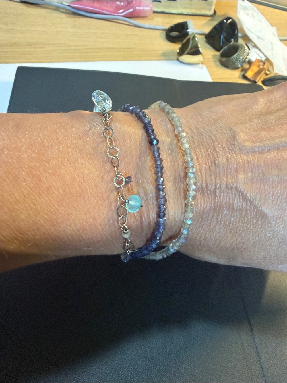 Delicate Blue and Gray Beaded Wrap Bracelet